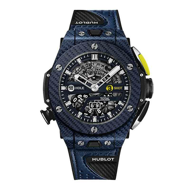 HUBLOTウブロ、ラバーベルト 青 クロコ&黒ラバー HUBLOT BIG BANG UNICO GOLF BLUE CARBON ウブロ ビッグ・バン ウニコ
