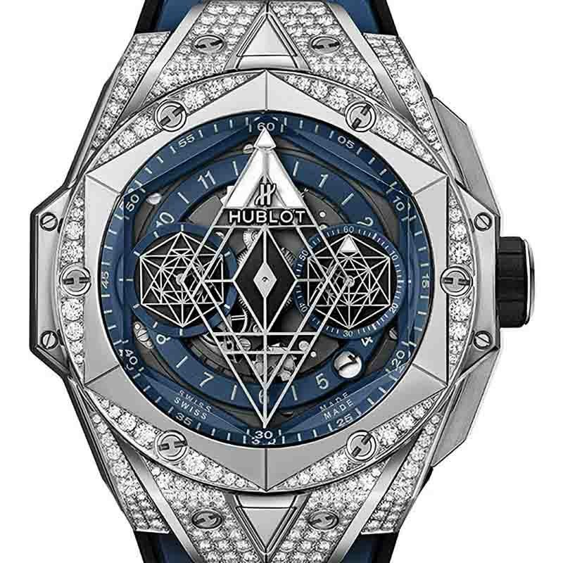 HUBLOT ビッグバン腕時計 HUBLOT BIG BANG UNICO SANG BLEU II TITANIUM BLUE PAVE ウブロ