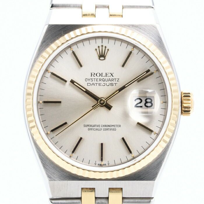 【仮】ロレックス【ROLEX】オイスタークォーツデイトジャスト17013メンズシルバーK18イエローゴールド/ステンレススティール腕時計時計OYSTERQUARTZDATEJUSTSILVERK18YG/SS【中古】