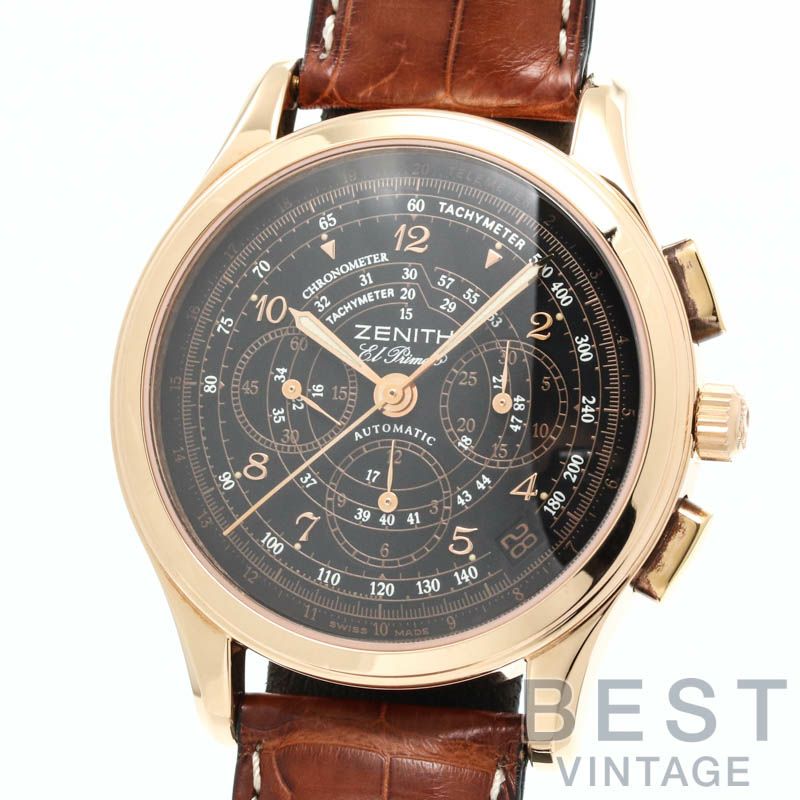 【仮】ゼニス【ZENITH】クロノマスターエル・プリメロローズゴールド世界限定750本17.0500.400/21メンズブラックK18ローズゴールド腕時計時計CHRONOMASTERELPRIMEROROSEGOLDLIMITEDTO750BLACKK18RG【中古】