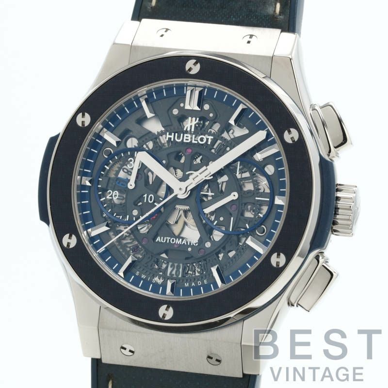 【仮】ウブロ【HUBLOT】クラシックフュージョンアエロフュージョンクロノグラフオールブルー田中将大525.NQ.0120.QR.MTK17メンズスケルトンチタン腕時計CLASSICFUSIONAEROFUSIONCHRONOGRAPHALLBLUEJAPANSKELETONTI【中古】