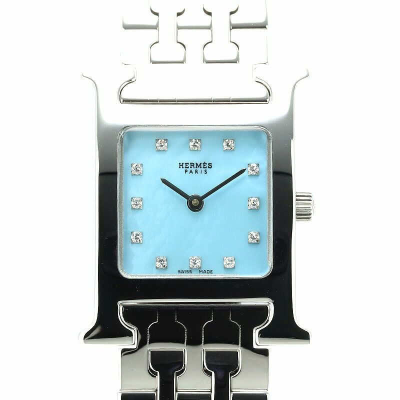 【仮】エルメス【HERMES】HウォッチHH1.210レディースブルーシェルステンレススティール腕時計時計HWATCHBLUESHELLSS【中古】