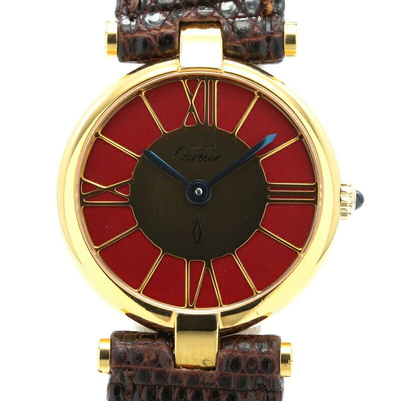 【仮】カルティエ【CARTIER】マストヴァンドーム-レディースレッドシルバー925/金メッキ腕時計時計MUSTVENDOMEREDGF【中古】