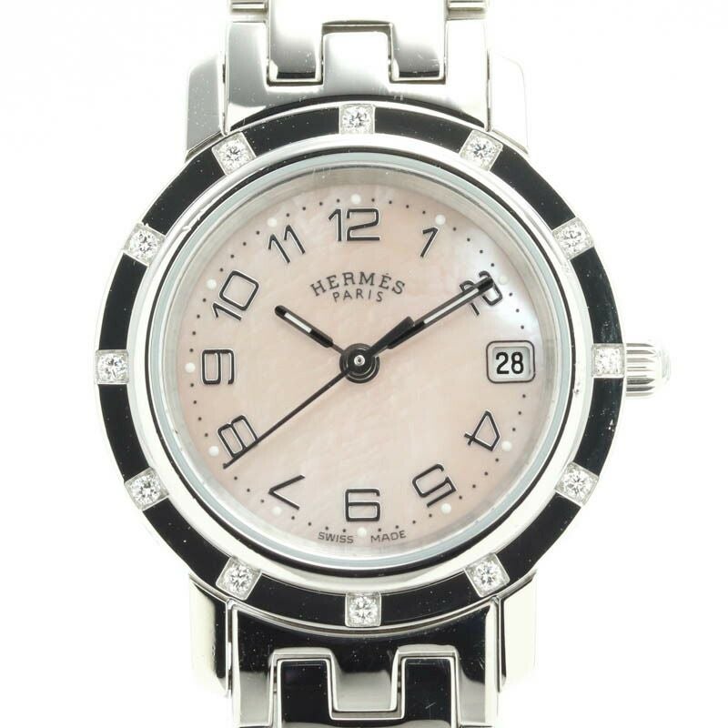 【仮】エルメス【HERMES】クリッパーナクレCL4.230レディースピンクシェルステンレススティール腕時計時計CLIPPERNACREPINKSHELLSS【中古】