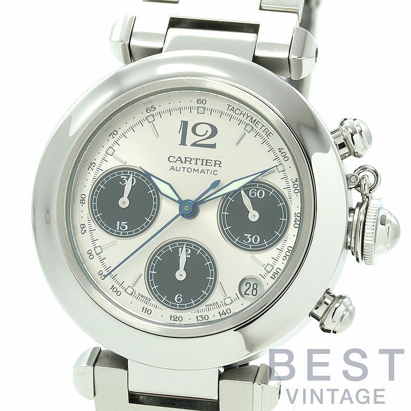 【仮】カルティエ【CARTIER】パシャCドゥカルティエウォッチ/パシャCクロノグラフW31048M7メンズシルバー/ブラックステンレススティール腕時計時計PASHACDECARTIERWATCH/PASHACCHRONOGRAPHSILER/BLACKSS【中古】