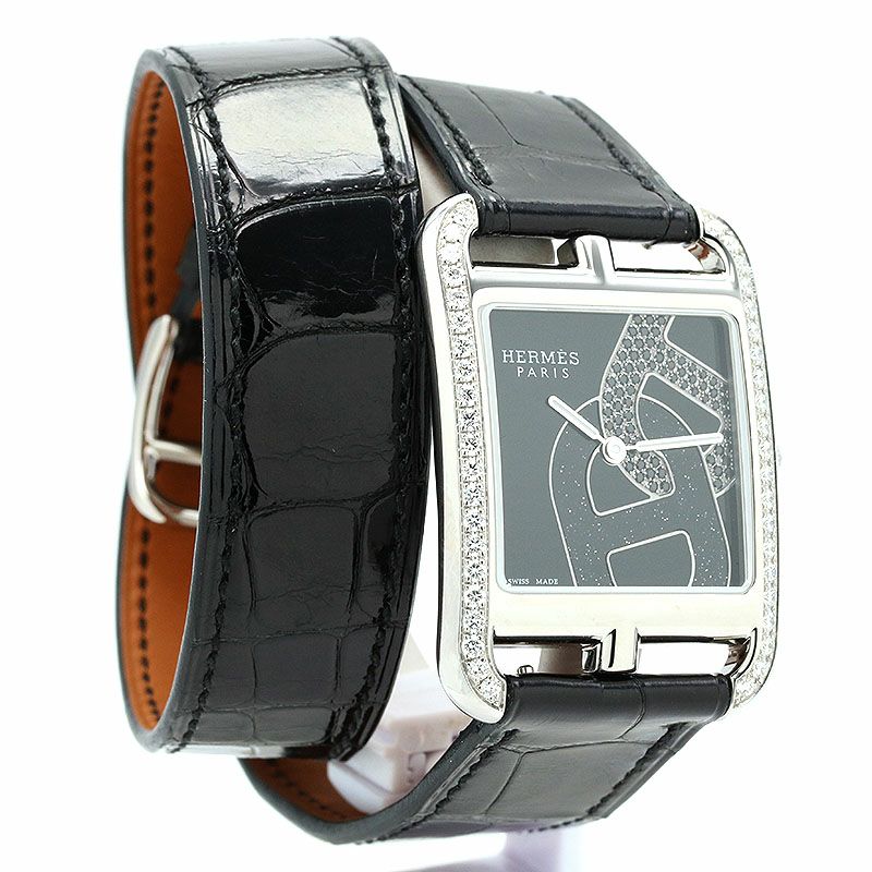 【仮】エルメス【HERMES】ケープコッドドゥブルトゥールCC3.730(W047692WW00)レディースブラックステンレススティール腕時計時計CAPECODDOUBLETOURBLACKSS【中古】