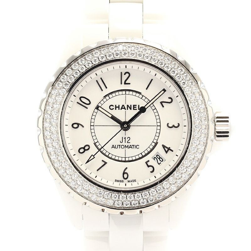 中古】CHANEL J12 WHITE CERAMIC DIAMOND BEZEL 38MM シャネル J12