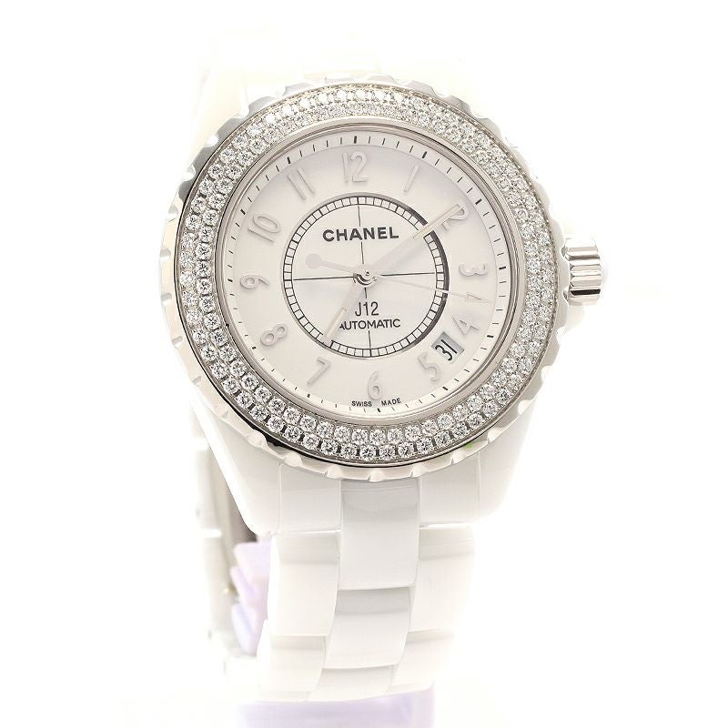 中古】CHANEL J12 WHITE CERAMIC DIAMOND BEZEL 38MM シャネル J12