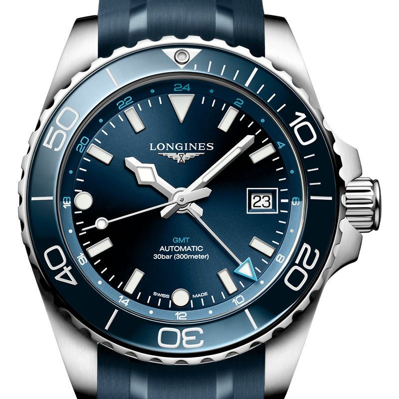 LONGINES ロンジン ハイドロコンクエスト GMT L3.890.4 デイト 300m防水 青 ブルー SS ステンレス CE セラミック メンズ 自動巻き【6ヶ月保証】【腕時計】【中古】 LONGINES HYDROCONQUEST GMT ロンジン ハイドロコンクエスト GMT L3