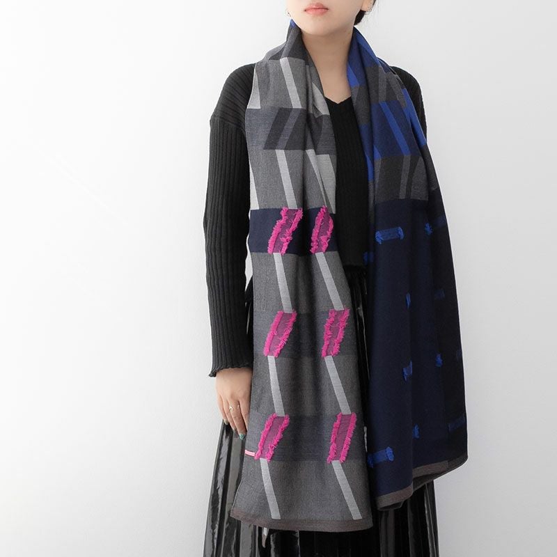 POLS ポルス 播州織 ウールカットジャガード ストール マフラー ブラック SCWO-0002-BLK