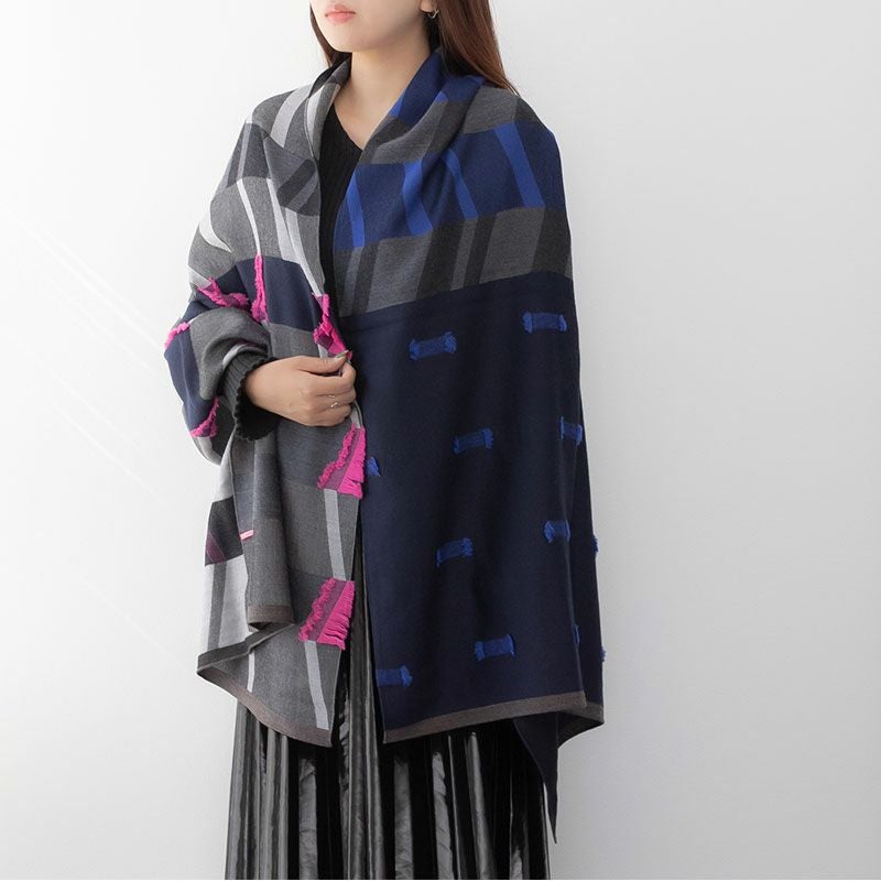 POLS ポルス 播州織 ウールカットジャガード ストール マフラー ブラック SCWO-0002-BLK