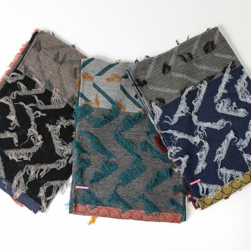 POLS ポルス ウールカット ジャガード ストール マフラー マリン グレー  SCWOH-CNT-2207-MAR