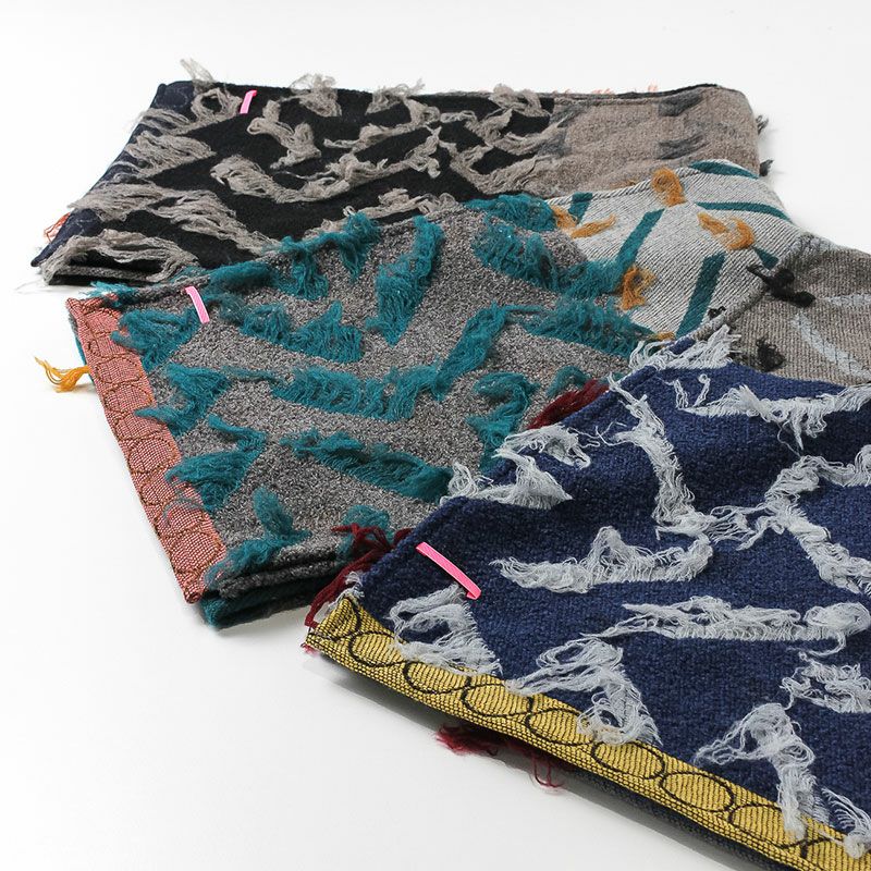 POLS ポルス ウールカット ジャガード ストール マフラー マリン グレー  SCWOH-CNT-2207-MAR