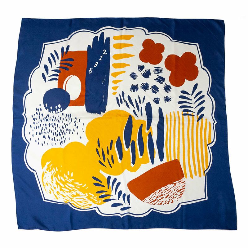 Sarahbel Silk Scarf Garden Blue サラベル シルクスカーフ ガーデン ブルー SAB-scarf-garden-blue-ss-gar
