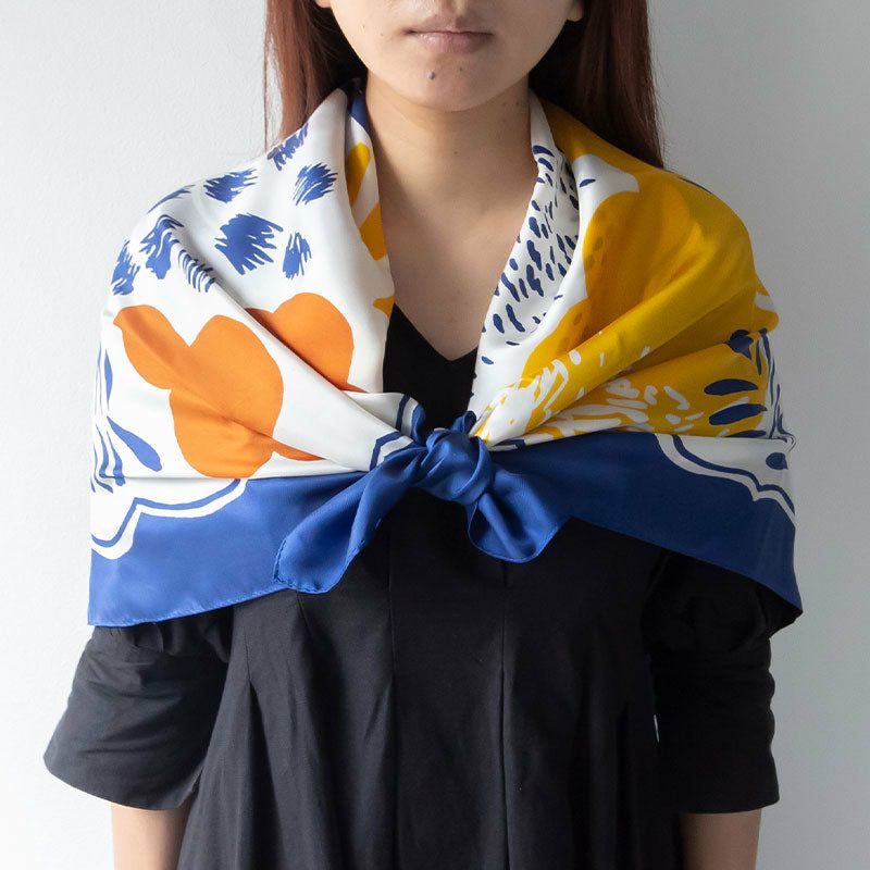 Sarahbel Silk Scarf Garden Blue サラベル シルクスカーフ ガーデン