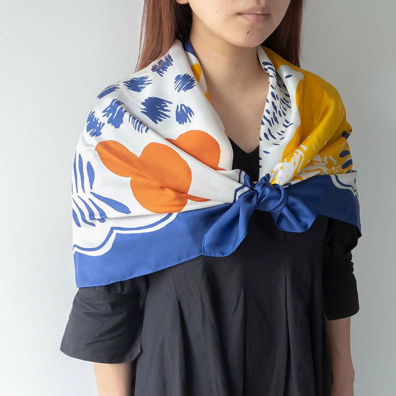 Sarahbel Silk Scarf Garden Blue サラベル シルクスカーフ ガーデン ブルー SAB-scarf-garden-blue-ss-gar