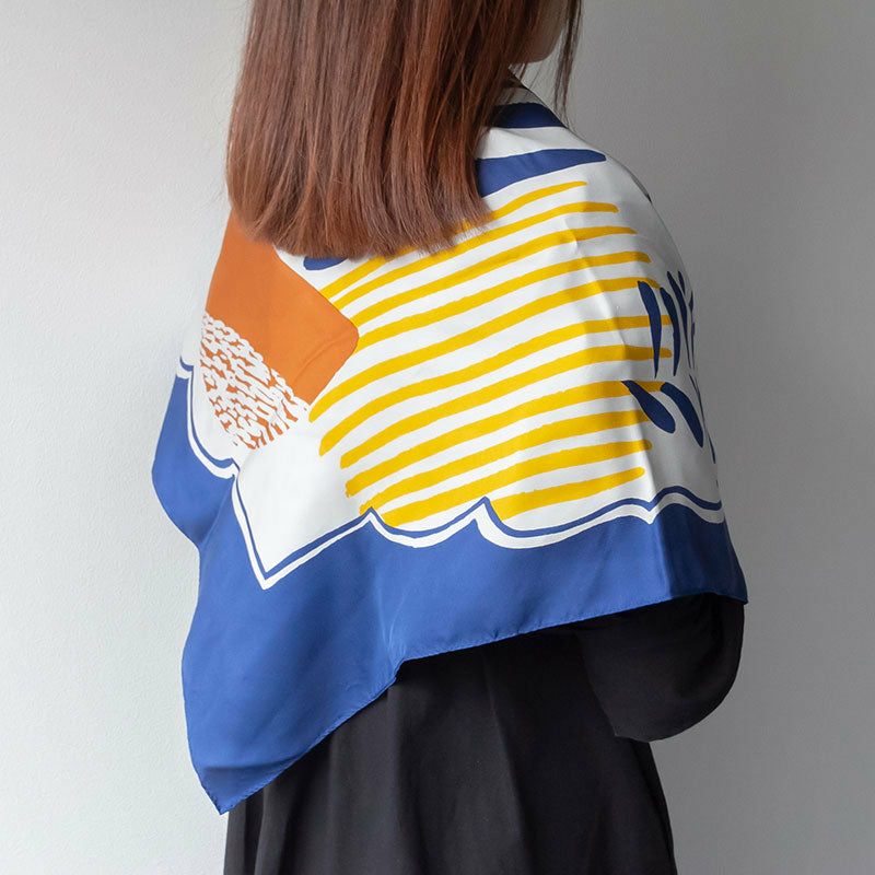 Sarahbel Silk Scarf Garden Blue サラベル シルクスカーフ ガーデン ブルー SAB-scarf-garden-blue-ss-gar