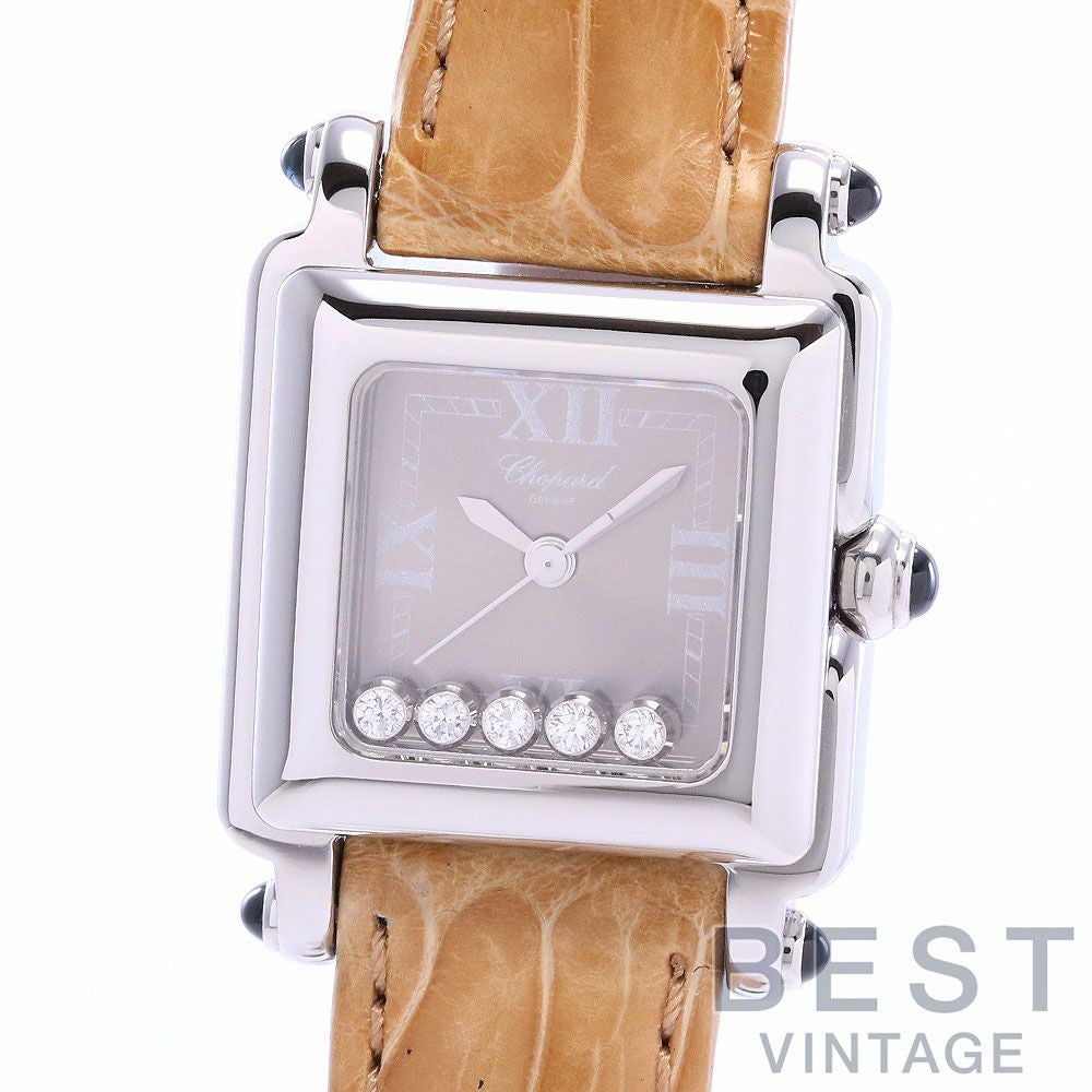 ショパール Chopard 27/8894-23/11 ハッピースポーツ スクエアミニ ダイヤベゼル 5Pダイヤ シェル文字盤 クォーツ レディース _911753 Chopard（ショパール） Chopard 27/8894-23/11 ハッピースポーツ