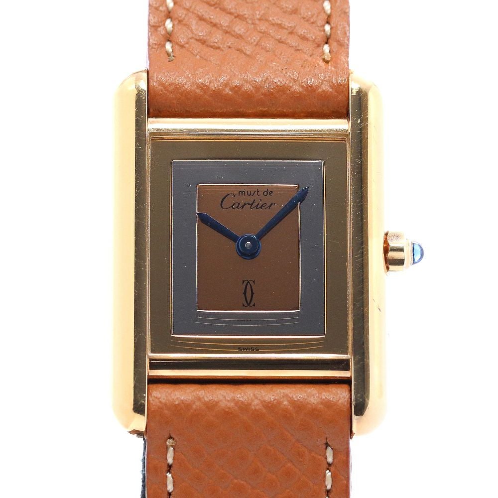 【中古】CARTIER MUST TANK SMALL MODEL VERMEIL TRINITY DIAL カルティエ マストタンクSM ヴェルメイユ トリニティダイヤル 366001