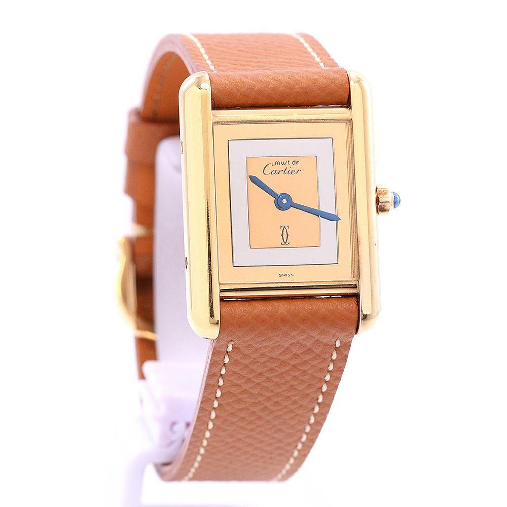 中古】CARTIER MUST TANK SMALL MODEL VERMEIL TRINITY DIAL