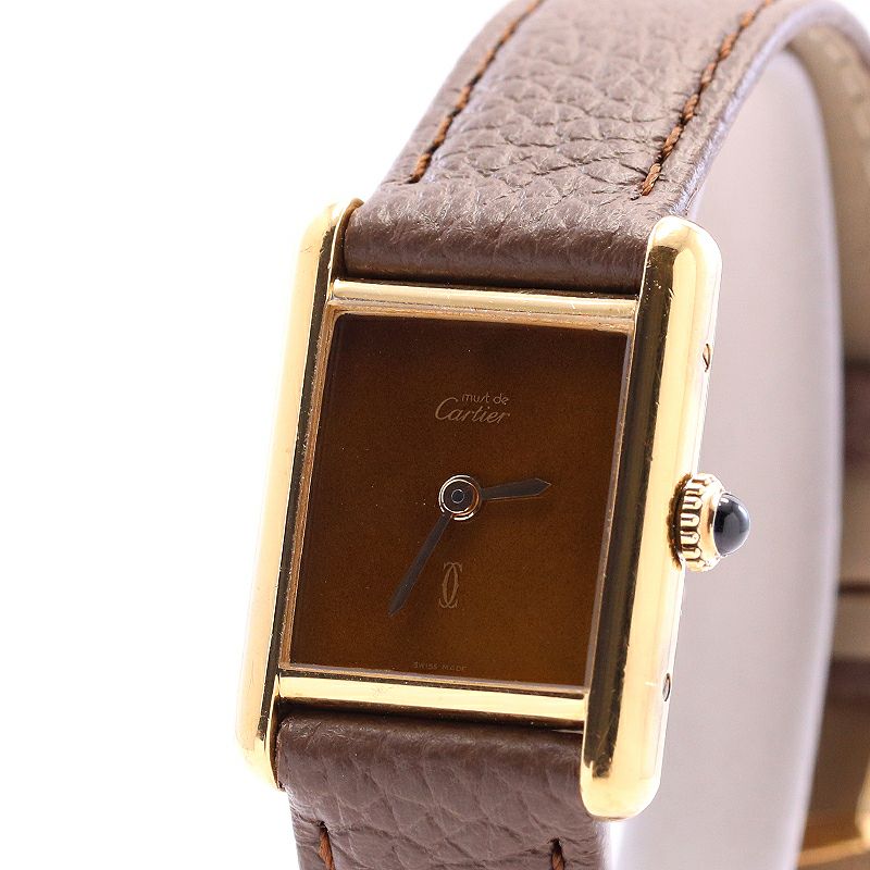 中古】CARTIER MUST TANK SMALL MODEL VERMEIL TORTOISE SHELL DIAL