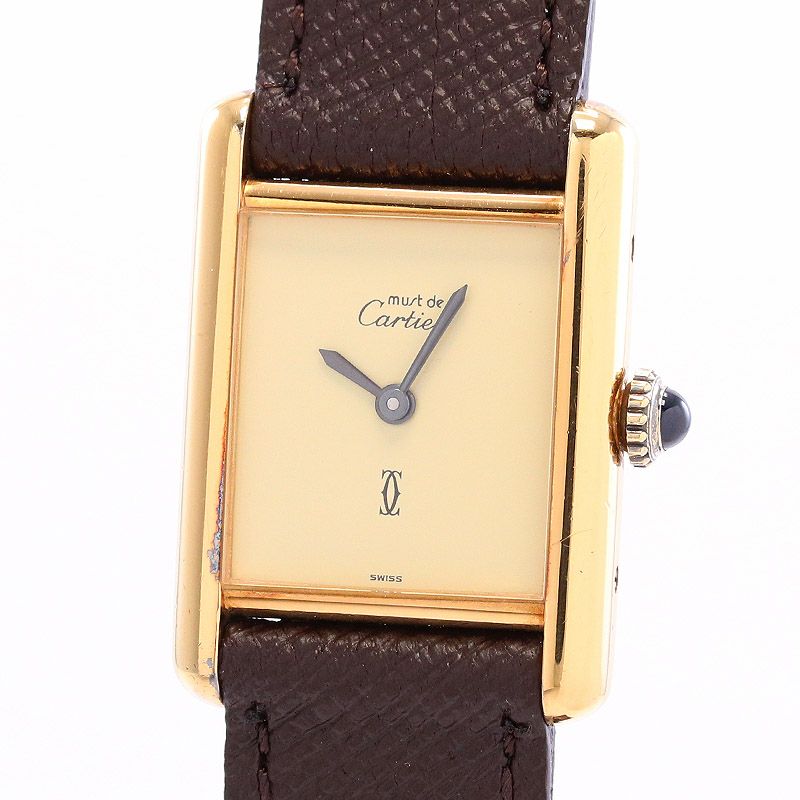 【中古】CARTIER MUST TANK SMALL MODEL VERMEIL "PLAIN IVOLY DIAL" <br>カルティエ マストタンクSM ヴェルメイユ プレーンアイボリーダイヤル <br>3