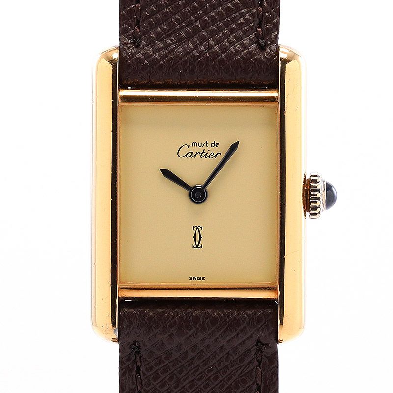 【中古】CARTIER MUST TANK SMALL MODEL VERMEIL "PLAIN IVOLY DIAL" <br>カルティエ マストタンクSM ヴェルメイユ プレーンアイボリーダイヤル <br>3