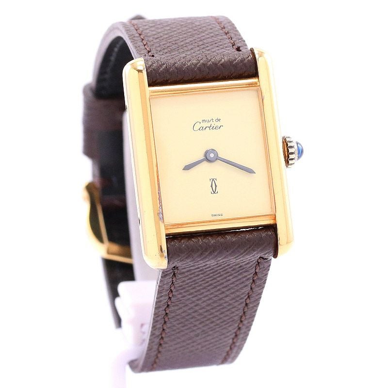 【中古】CARTIER MUST TANK SMALL MODEL VERMEIL "PLAIN IVOLY DIAL" <br>カルティエ マストタンクSM ヴェルメイユ プレーンアイボリーダイヤル <br>3