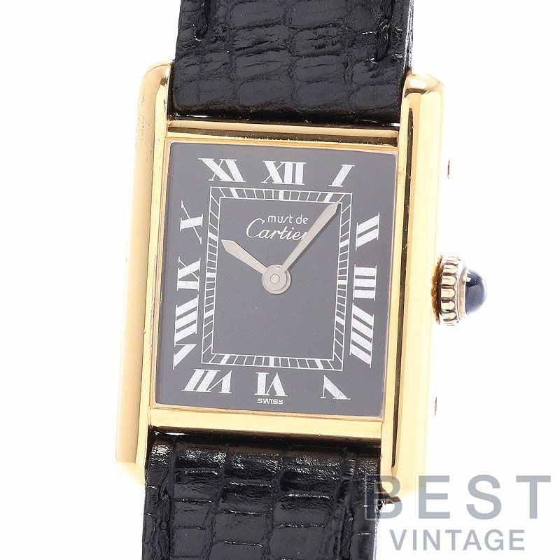 中古】CARTIER MUST TANK SMALL MODEL VERMEIL BLACK ROMAN DIAL