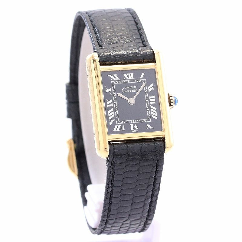 中古】CARTIER MUST TANK SMALL MODEL VERMEIL BLACK ROMAN DIAL
