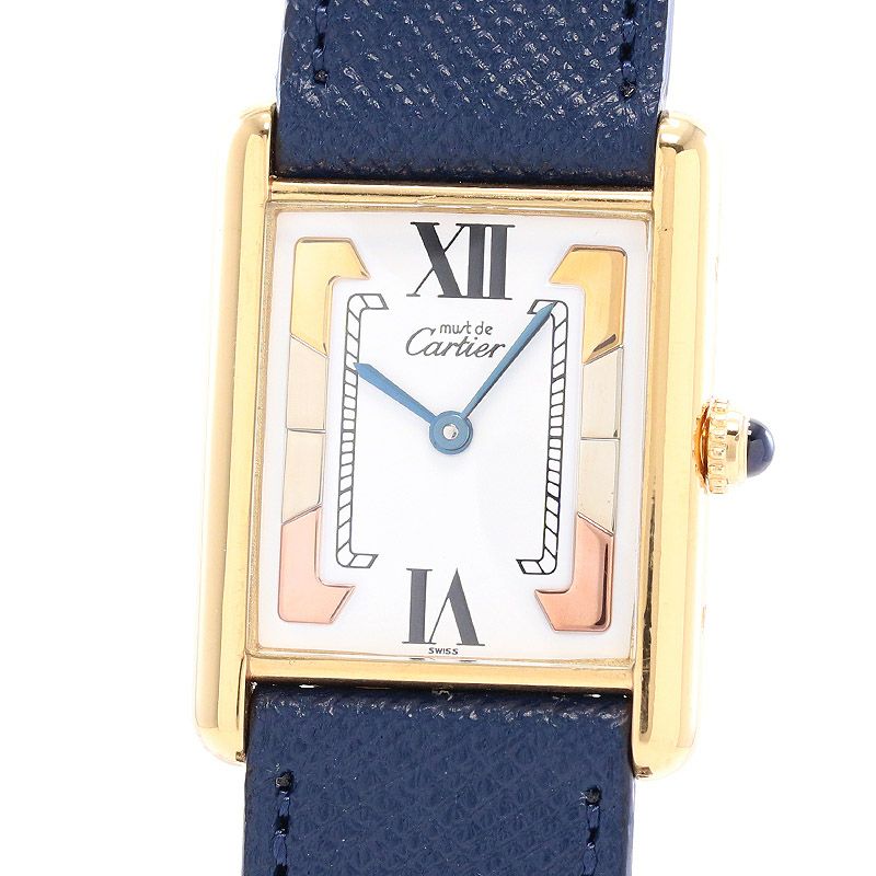 中古】CARTIER MUST TANK LARGE MODEL VERMEIL TRINITY DIAL 