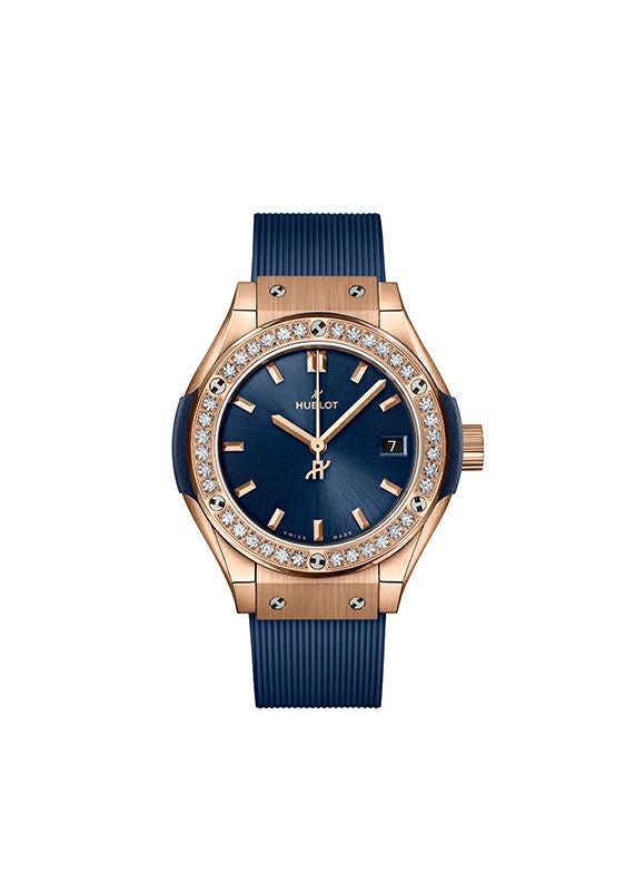 王丹 HUBLOT CLASSIC FUSION KING GOLD BLUE DIAMONDS ウブロ クラシック