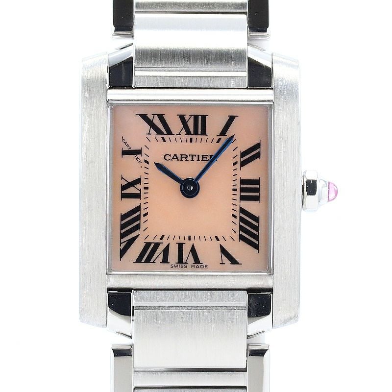 カルティエ Cartier 腕時計 タンクフランセーズ SM W51028Q3 ローマ数字インデックス スクエア ピンクシェル文字盤 SS クオーツアナログ 【箱・保付き】 【中古】 カルティエ タンクフランセーズ SM W51028Q3 | 時計・ブランド腕時計