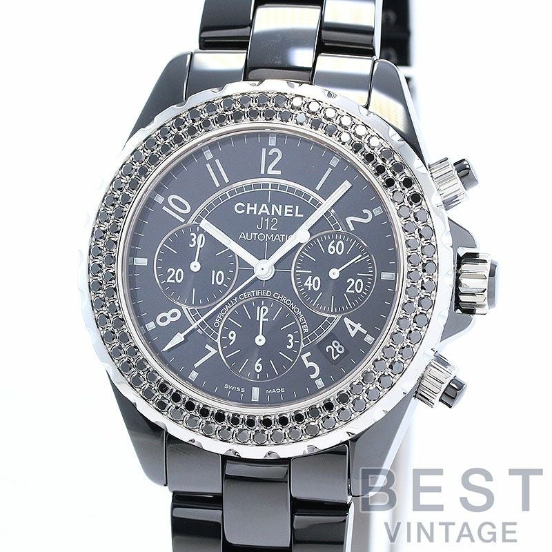 中古】CHANEL J12 CHRONOGRAPH 41MM BLACK DIAMONDS BEZEL シャネル