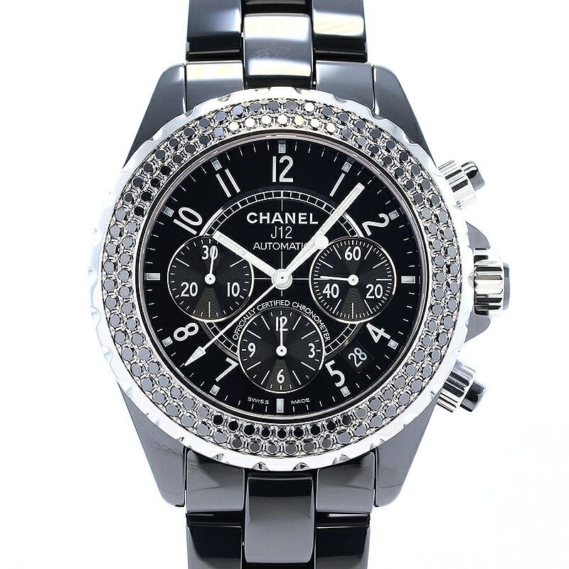 中古】CHANEL J12 CHRONOGRAPH 41MM BLACK DIAMONDS BEZEL シャネル