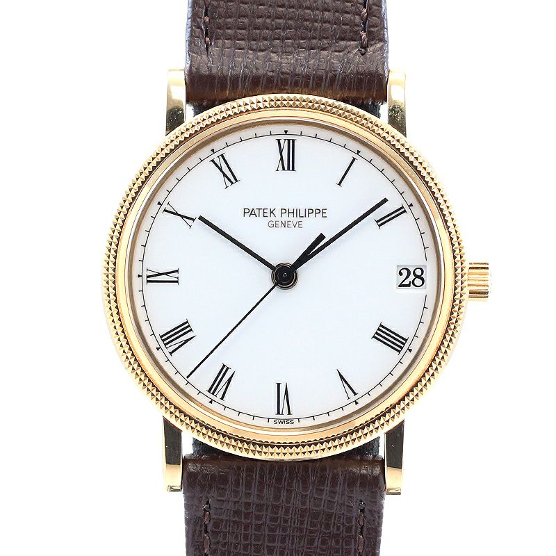 【仮】パテック・フィリップ【PATEKPHILIPPE】カラトラバ3802/200メンズホワイトK18イエローゴールド腕時計時計CALATRAVAWHITEK18YG【中古】