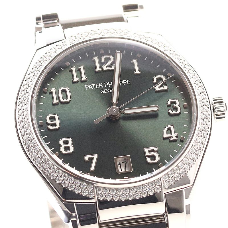 パテックフィリップ 【PATEK PHILIPPE】 トゥエンティフォー オートマティック 7300/1200A-011 レディース オリーブグリーン ステンレススティール 腕時計 時計 TWENTY-4 AUTOMATIC OLIVE GREEN SS PP ダイヤモンドベゼル【中古】 7300/1200A-011 Twenty~4 オートマチック｜パテック フィリップ｜正規