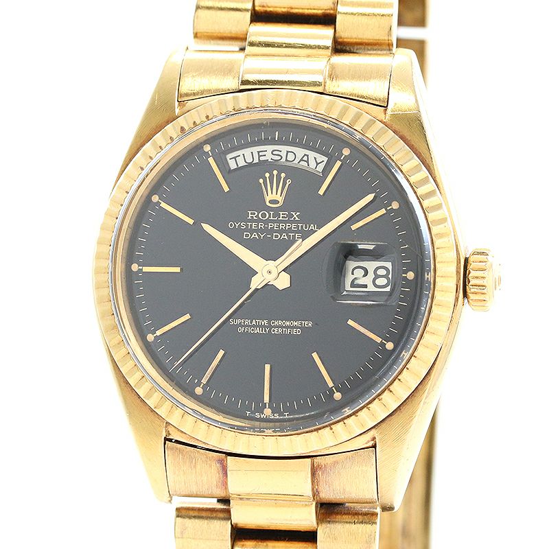 【中古】ROLEX OYSTER PERPETUAL DAY-DATE BLACK GILT DIAL ロレックス オイスターパーペチュアル デイデイト ブラックミラー ダイヤル 1803/8