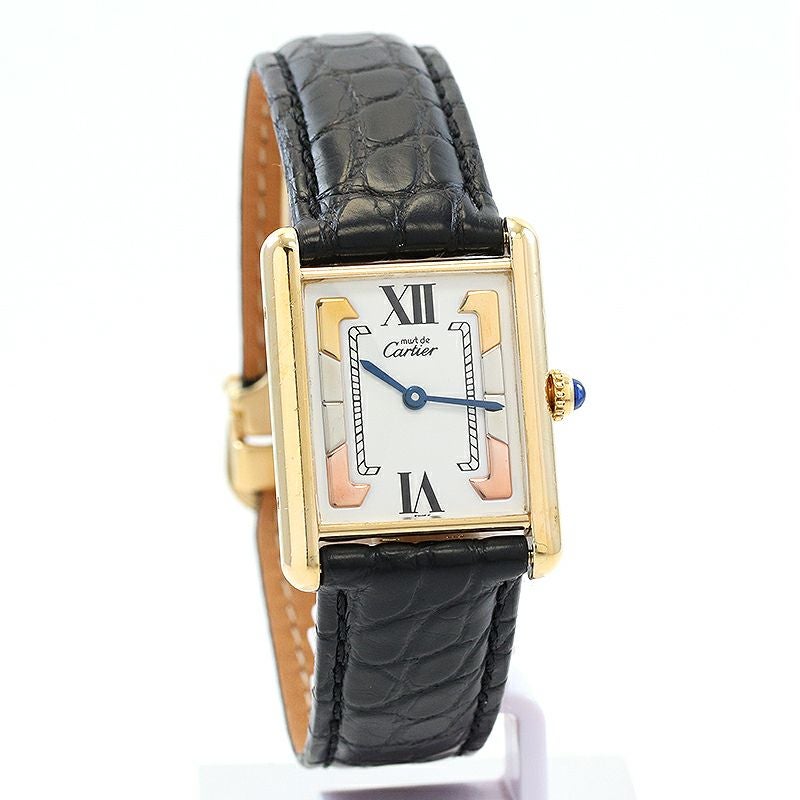 【中古】CARTIER MUST TANK LARGE MODEL VERMEIL TRINITY DIAL カルティエ マストタンク LM ヴェルメイユ トリニティダイヤル W1006254
