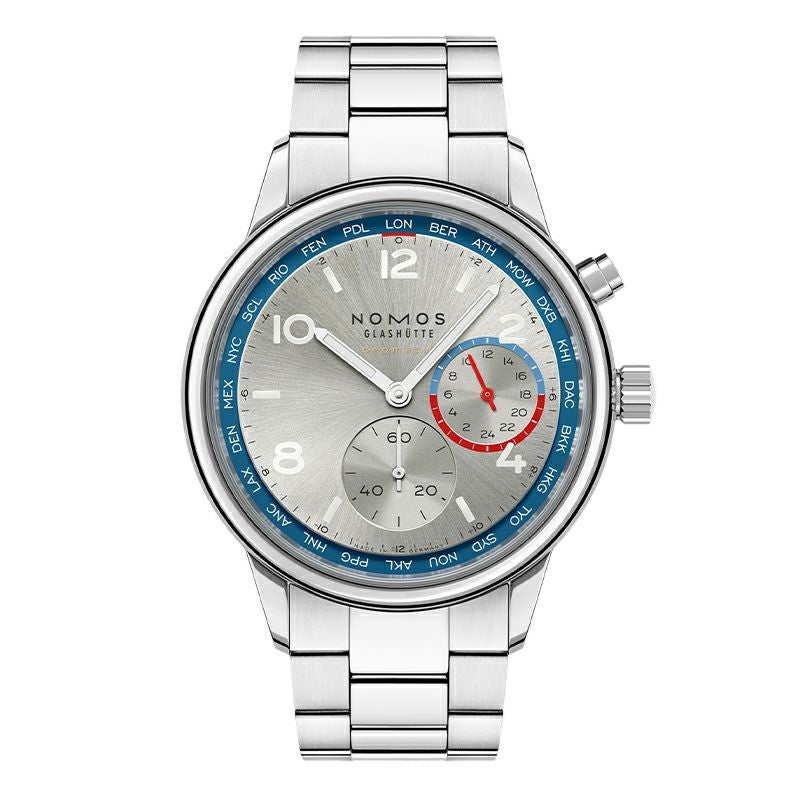 NOMOS GLASHUETTE Club Sport neomatik Worldtimer Silver ノモス