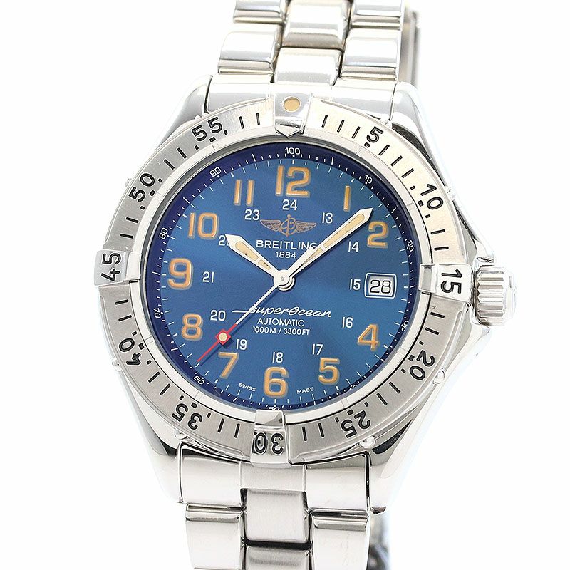 内部点検済 BREITLING ブライトリング スーパーオーシャン A17040 デイト 1000m防水 青 ブルー SS ステンレス メンズ 自動巻き【6ヶ月保証】【腕時計】【中古】 中古】BREITLING SUPEROCEAN ブライトリング スーパーオーシャン
