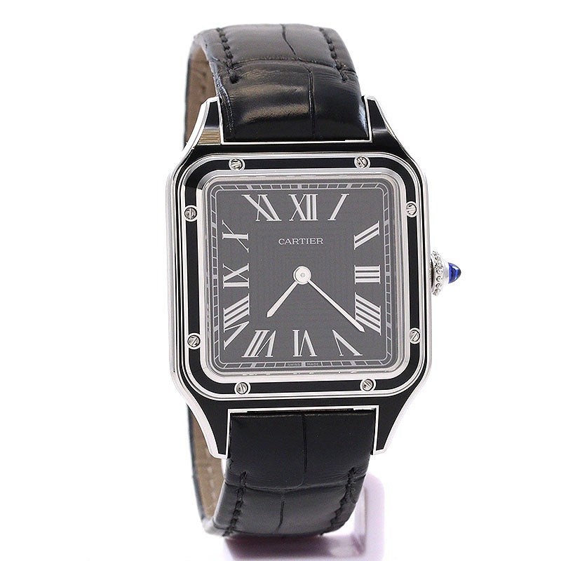 中古】CARTIER SANTOS-DUMONT LARGE MODEL BLACK LACQUER カルティエ