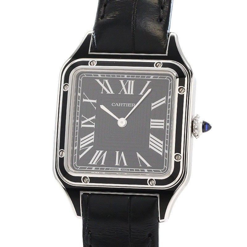 中古】CARTIER SANTOS-DUMONT LARGE MODEL BLACK LACQUER カルティエ