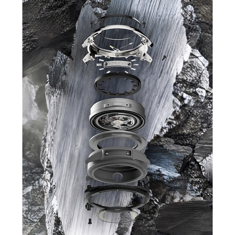 NORQAIN WILD ONE SKELETON TITANIUM Black NORTEQ&reg; pin buckle ノルケイン ワイルド ワン スケルトン チタニウム ブラック ノルテック&reg; ピンバックル N3001.26T01.B01.R01